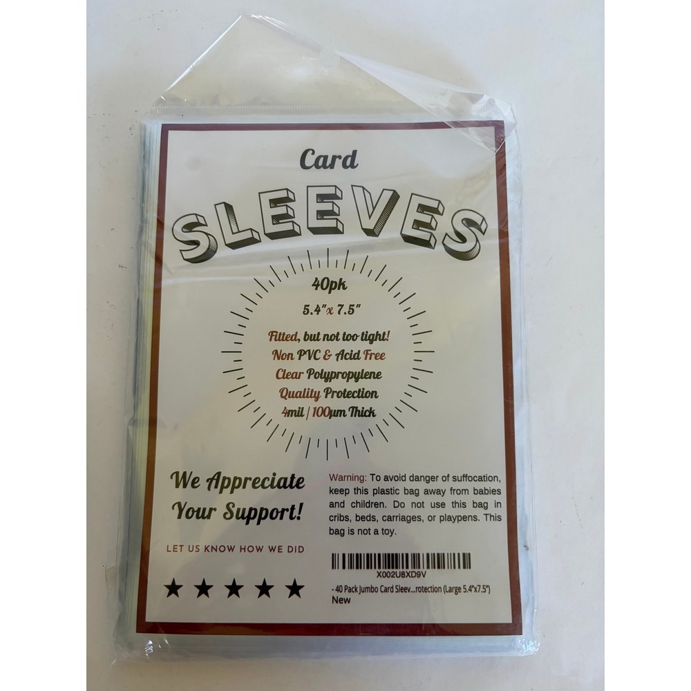 NIB Jumbo Trading Card Sleeves 40 Pack 5.4 x 7.5 Non PVC Acid Free 4ml